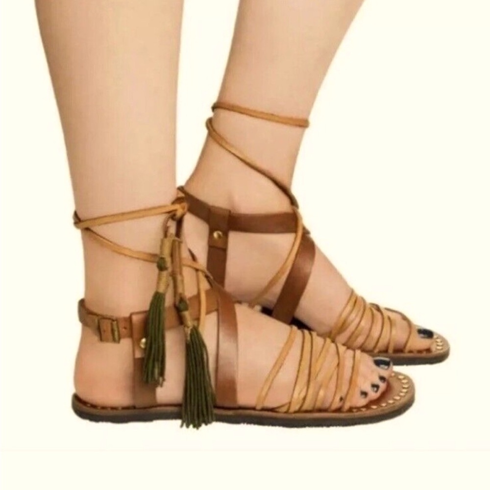 Free People ankle wrap leather sandals size 7